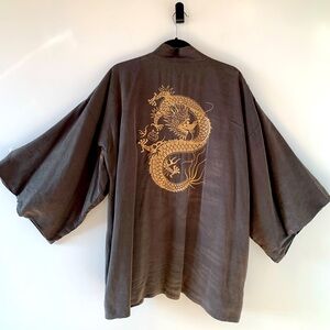 Zara Trafaluc Women’s Green Kimono Jacket with Embroidered Dragon Size M